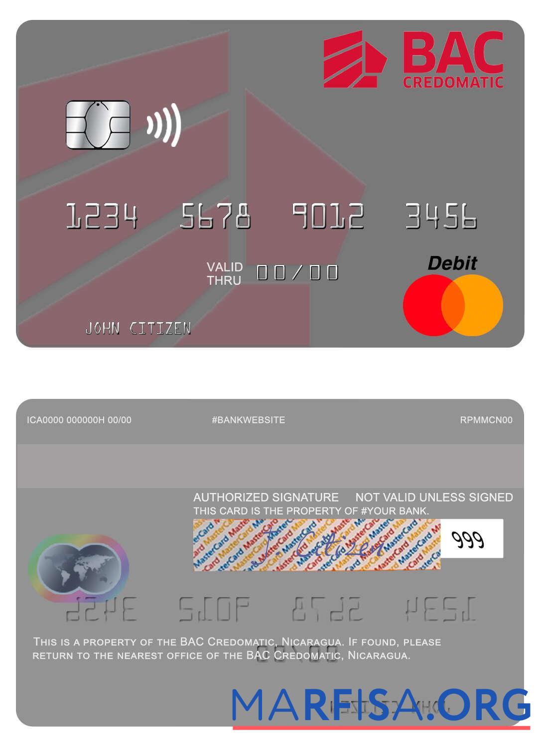 Printable Nicaragua BAC Credomatic mastercard download for verification